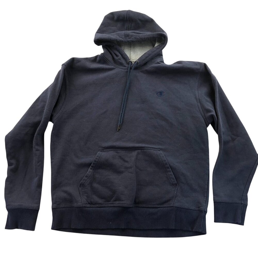 Champion Mens Hoodie Sweatshirt Large Navy Blue Pullover Classic Casual Activewe